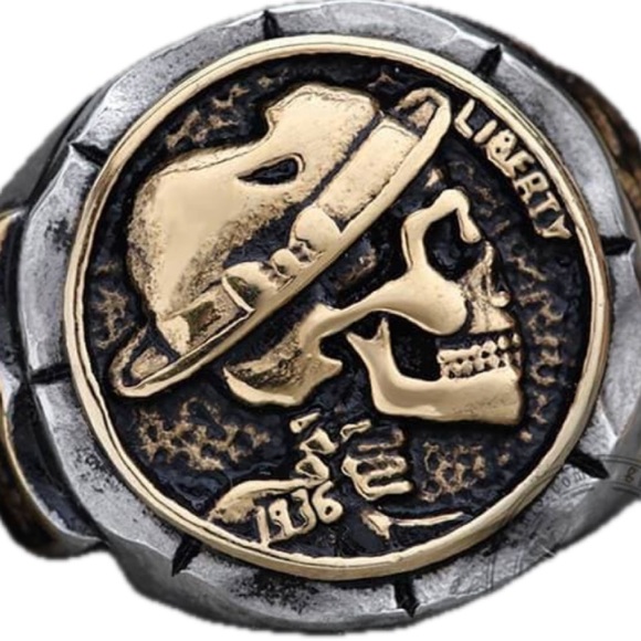 Hobo Nickel Stainless Steel & Gold tone Skull Ring - Picture 2 of 6